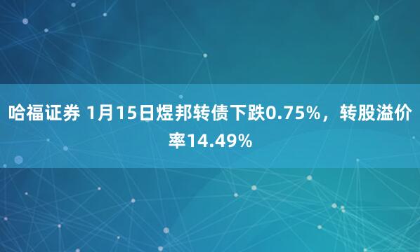 哈福证券 1月15日煜邦转债下跌0.75%，转股溢价率14.49%